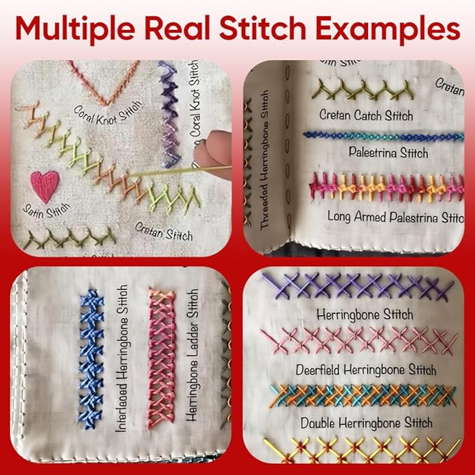 Saker Stitch Book Embroidery Kit: All-in-One Linen Embroidery Reference Guide with Multiple Sewing Tools, Floss, Needles & Scissors - Portable Embroidery Kit for Beginners Enthusiasts, Handmade Gift