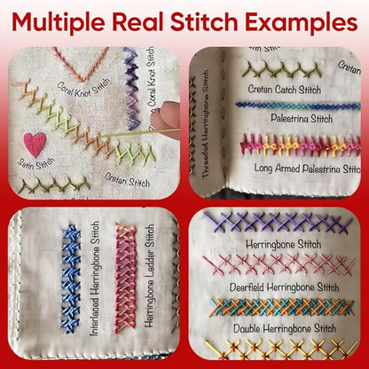 Saker Stitch Book Embroidery Kit: All-in-One Linen Embroidery Reference Guide with Multiple Sewing Tools, Floss, Needles & Scissors - Portable Embroidery Kit for Beginners Enthusiasts, Handmade Gift