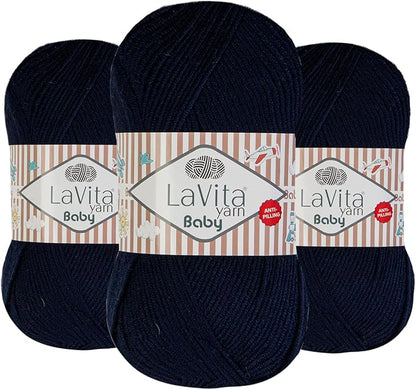 LaVita Baby Premium Anti-Pill Acrylic Yarn - 820 Yards, 3 x 3.5 oz - Warm, Airy Fiber with Silky Texture - Oeko-TEX Certified, Durable, Lightweight, Long-Lasting, Solid Pastel Colors - 3 Skeins Pack