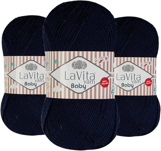 LaVita Baby Premium Anti-Pill Acrylic Yarn - 820 Yards, 3 x 3.5 oz - Warm, Airy Fiber with Silky Texture - Oeko-TEX Certified, Durable, Lightweight, Long-Lasting, Solid Pastel Colors - 3 Skeins Pack