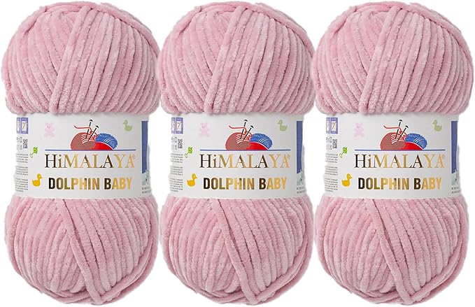 3 Skein/Pack Himalaya Dolphin Baby Chenille Yarn, Each Ball 100 gr (3.5 oz), 120 m (132 Yards), 100% Polyester, Super Bulky Baby Blanket Velvet Amigurumi Yarn, 80349 - Pinkish