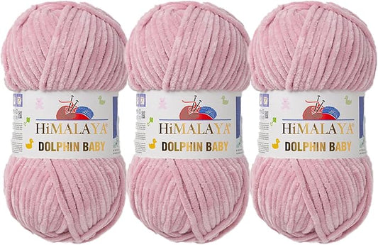 3 Skein/Pack Himalaya Dolphin Baby Chenille Yarn, Each Ball 100 gr (3.5 oz), 120 m (132 Yards), 100% Polyester, Super Bulky Baby Blanket Velvet Amigurumi Yarn, 80349 - Pinkish