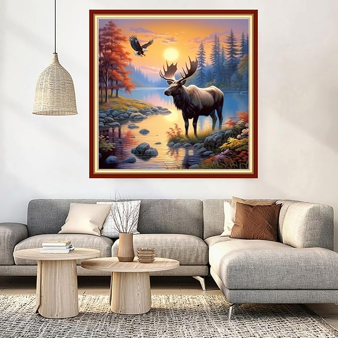 DMCVIVR Stamped Cross Stitch Kits for Beginners Adults Needlepoint Kits for Beginners Embroidery Kits for Adults Crossstitch Kit for Beginners 11CT-Sunrise Cattle 18x18 inch
