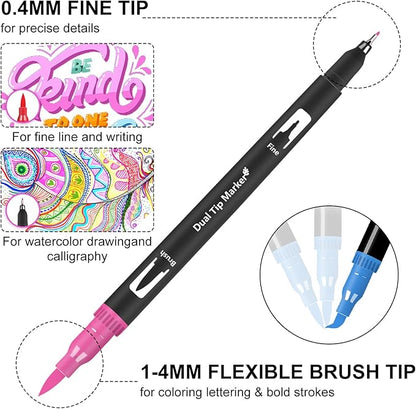 Oficrafted 76 Colors Dual Tip Brush Pens with Brush Tip and Fine Tip for Artists Adult, Coloring Markers for Adult Coloring Books Professional Marker Set for Note Taking and Lettering