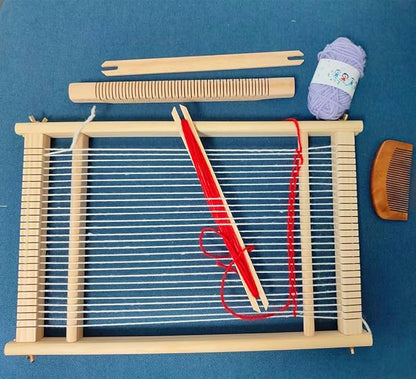 Wooden Craft Weaving Loom Kit, DIY Hand-Knitting Weaving Machine Tapestry Looms with Stick Bar, Large Weaving Frame to Handcraft Art for Beginners Experts, 10 by 15.7 Inch