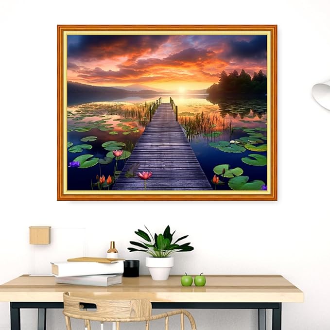 Dimensean Stamped Cross Stitch Kits Full Range of Embroidery Patterns Starter Kits for Beginners Adult DIY Cross Stitches Needlepoint Kits 11CT-Lotus by The Lake 16x20 inch