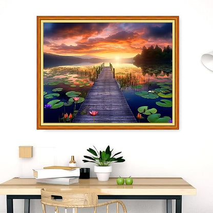 Dimensean Stamped Cross Stitch Kits Full Range of Embroidery Patterns Starter Kits for Beginners Adult DIY Cross Stitches Needlepoint Kits 11CT-Lotus by The Lake 16x20 inch