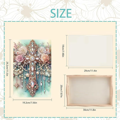 JZHYOAN Flower Diamond Painting Trays for Adults, DIY Cross Creative Design, Kitchen Platters for Entertaining Breakfast Coffee Table Decoration for Living Room Coffee Serving Table Tray
