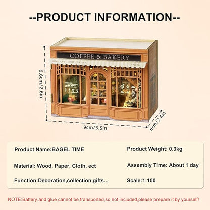 DIY Miniature House Kit, CUTEROOM Mini House Kit for Adult to Build, Wooden Dollhouse Making Kit with Furniture, Christmas Birthday Gifts- Bagel Time