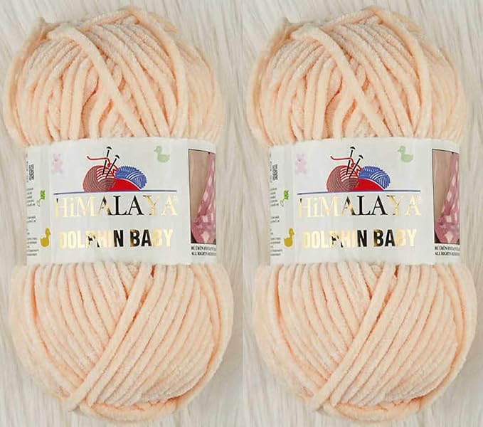 2 Skein/Pack Himalaya Dolphin Baby Chenille Yarn, Each Ball 100 gr (3.5 oz), 120 m (132 Yards), 100% Polyester, Super Bulky Baby Blanket Velvet Amigurumi Yarn, 80333 - Light Salmon