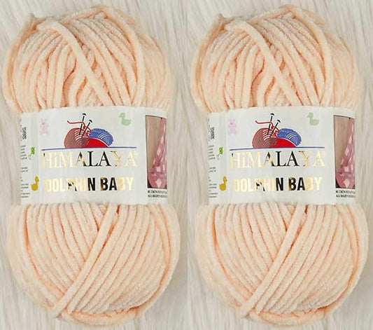 2 Skein/Pack Himalaya Dolphin Baby Chenille Yarn, Each Ball 100 gr (3.5 oz), 120 m (132 Yards), 100% Polyester, Super Bulky Baby Blanket Velvet Amigurumi Yarn, 80333 - Light Salmon