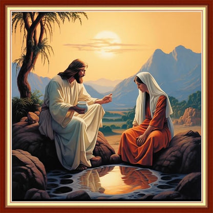 DMCVIVR Stamped Cross Stitch Kits for Beginners Adults Needlepoint Kits for Beginners Embroidery Kits for Adults Crossstitch Kit for Beginners 11CT-Jesus Preaching 18x18 inch