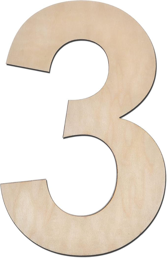 12 Inch Wooden Number 3, 1/4 Inch Thick Large Unfinished Wood Number for Home Wall Decor, DIY Crafts