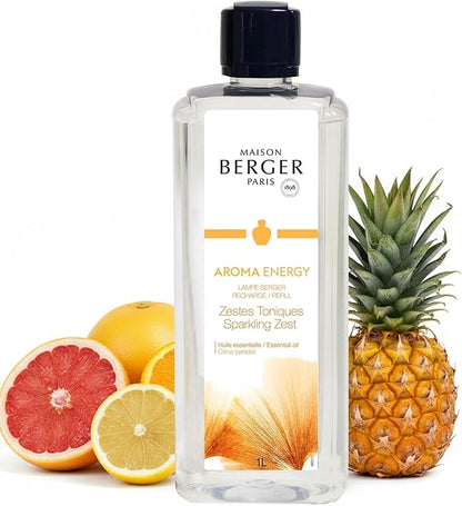Maison Berger Sparkling Zest Lampe Berger Refill, 1 Liter (33.8 fl oz), 2-in-1 Catalytic System, Neutralizes Odors and Diffuses Fragrance, Lemon, Orange, Grapefruit, Made in France