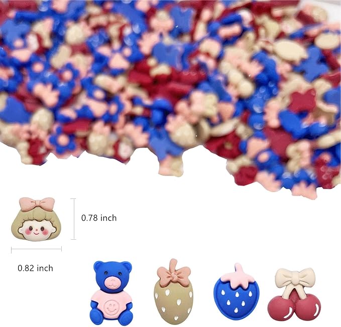 50 Pcs Flatback Cute Resin Slime Charms Bulk for Crafts, Flat Back Mixed Charms for Slime, Slime Charm Bulk for DIY Art Craft Making Kit (Burgundy Blue Khaki)