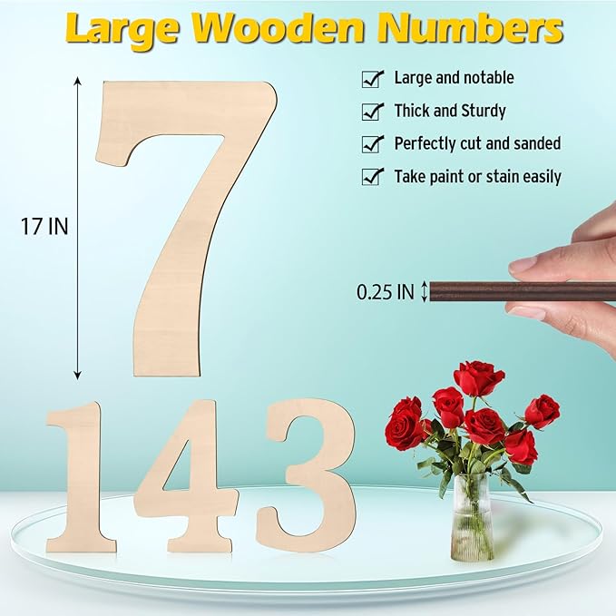 17 inch Large Wooden Numbers for Party Decor, Big Wood Number 7 for Wall Decor, Unfinished Blank Giant Wooden House Numbers, Wood Signs for Crafts, Birthday, Rustic Wedding, Christmas, Baby Shower