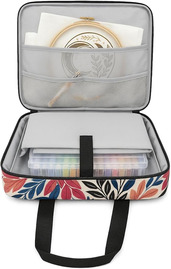 ATTERET Full Range Embroidery and Cross Stitch Starter Kit with Premium Storage Organizer Bag, Includes 99 DMC Coded Cotton Threads, 9 Metallic Floss, 3 Hoops, Needles, Scissors + More (Floral)