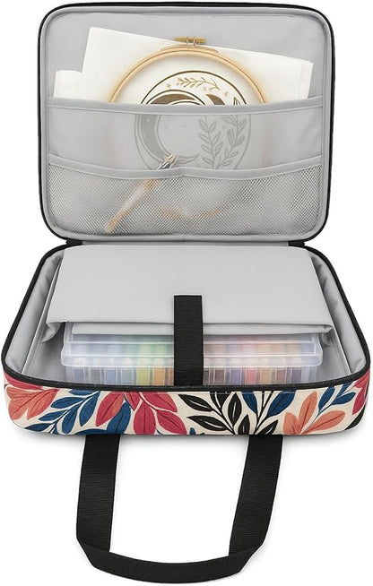 ATTERET Full Range Embroidery and Cross Stitch Starter Kit with Premium Storage Organizer Bag, Includes 99 DMC Coded Cotton Threads, 9 Metallic Floss, 3 Hoops, Needles, Scissors + More (Floral)