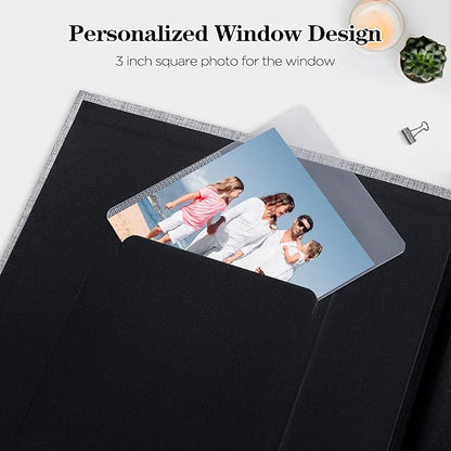 Mublalbum 2 Pack Small 5x7 Photo Album Linen Cover with Display Window Mini Picture Book Each Holds 52 Vertical Pockets for Artwork Postcards or Pictures Storage (Beige)