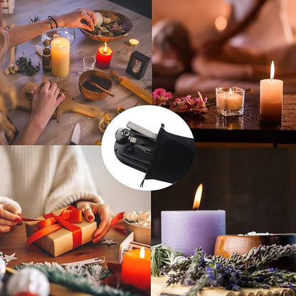 5IN1 Candle Accessory Set, Candle Wick Trimmer Cutter, Candle Snuffer & Candle Wick Dipper,Electric Lighter,Storage Tray Plat & Bag for Aromatherapy Candle Lover (Black)