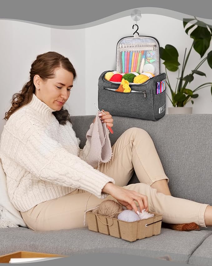 Aeelike Crochet Kit for Beginners Young and Old, First Crochet Kit for Adults Include 23pcs Crochet Hooks, 655 Yards Yarn Set for Crocheting, Instruction, Bag, Crochet Accessories and Supplies, Grey