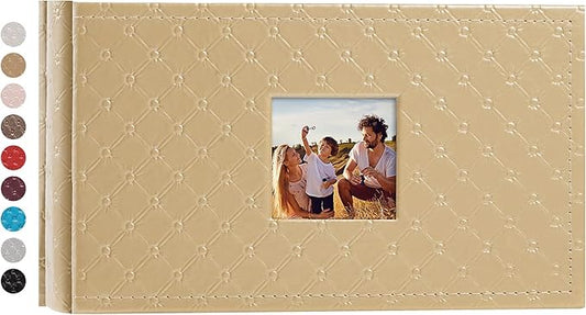 Mublalbum Small Photo Album 4x6 100 Photos Leather Cover Picture Book with Horizontal Pockets for Baby Wedding Anniversary and Family (Gold)