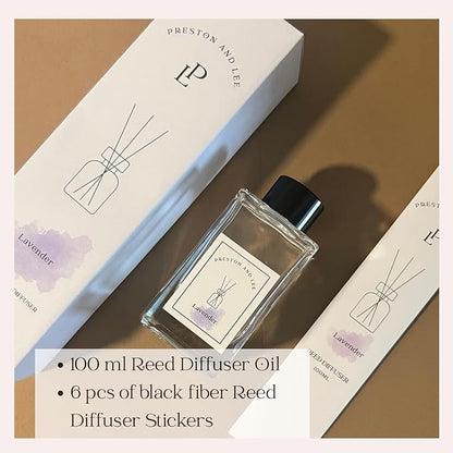 Preston and Lee Reed Diffuser Set | 100 ml (3.4 fl oz) Lavender Scent | Reed Diffuser Set | Aromatherapy Diffusers | Natural Reed Diffuser Oil for Home and Spa Fragrance
