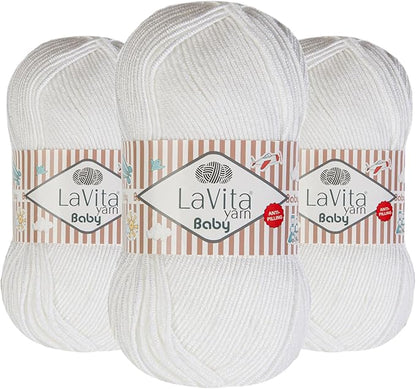 LaVita Baby Premium Anti-Pill Acrylic Yarn - 820 Yards, 3 x 3.5 oz - Warm, Airy Fiber with Silky Texture - Oeko-TEX Certified, Durable, Lightweight, Long-Lasting, Solid Pastel Colors - 3 Skeins Pack