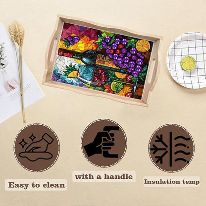 SHLUHA Diamond Art Kits for Adults Wooden Serving Trays with Handle Food Tray for Breakfast Home Decor Gift