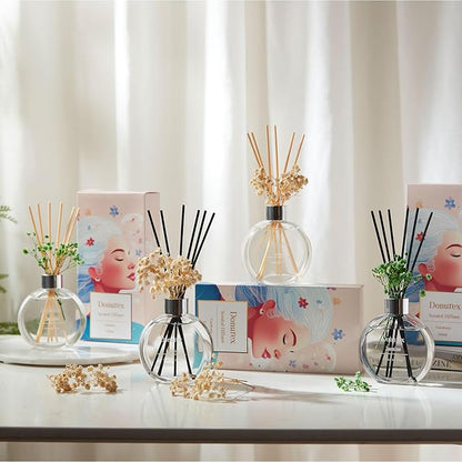 Donurex Flower Reed Diffuser Set 5.07oz Gardenia Scent Diffuser with Sticks Home Fragrance Reed Diffuser for Bathroom Shelf Decor