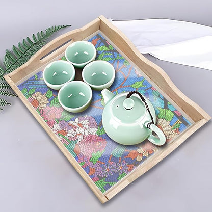 DIY Diamond Art Wooden Tray Kit With Handle, Food Tray for Breakfast, Bar Dinner Table Decoration, Diamond Dots Gem Painting Art Set for Beginners (#02-Birds)