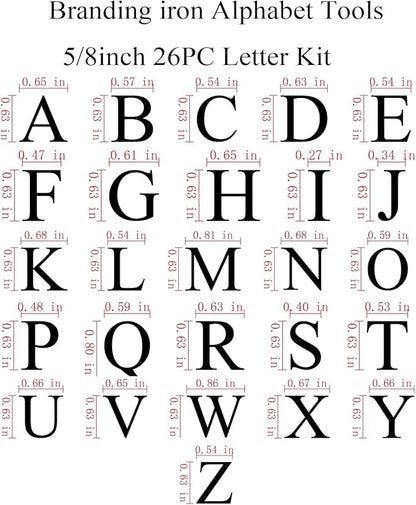 Arokimi 5/8" Wood Burning Letter Kit, 26 Pcs Alphabet Branding Iron Stamps for Wood Leather Hats BBQ Bread, with an 80W Electric Branding Iron