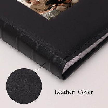 Vienrose Photo Album 4x6 300 Photos with Memo Area Leather Cover Large Capacity Slip-in Pictures Book for Wedding Baby Vacation (Black)