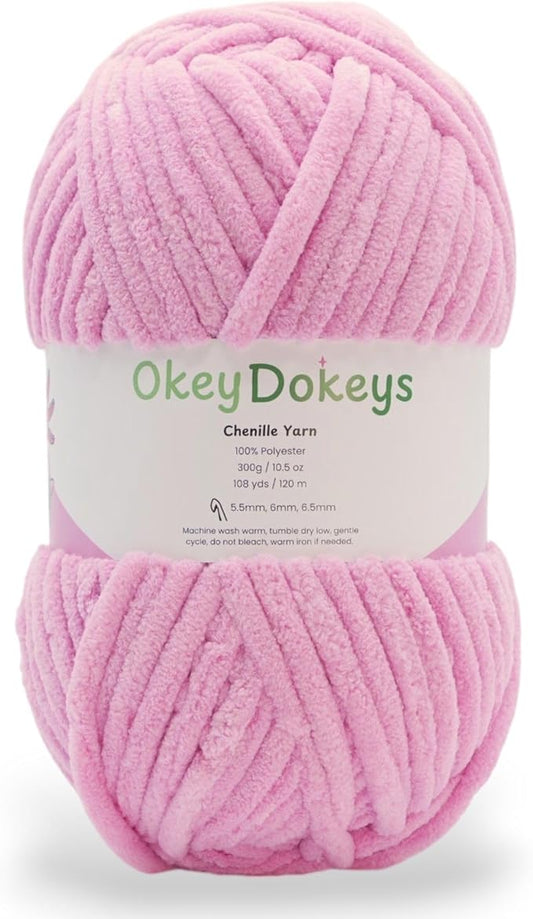Okey Dokeys 300g Jumbo Velvet Chenille Yarn 7 Jumbo – Plush, No-Fray, Durable Plushies, Posh Soft Crochet Projects Beginner Friendly (130 yds) (Raspberry Ice Cream Pink (105), 1 Pack (17.90/Skein))