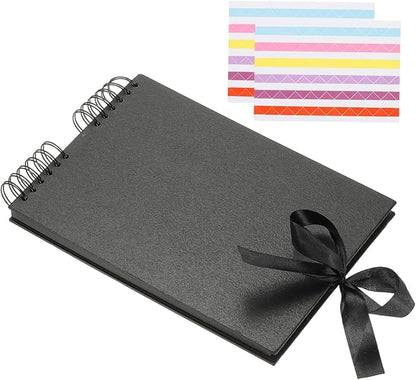 PATIKIL Scrapbook Photo Albums, 8x12 Inch 80 Pages Hardcover Scrapbooking Book DIY Album Supplies Kit with Sticker Ribbon for Gift Journal Memory Book Wedding Anniversary, Black, 1 Pcs