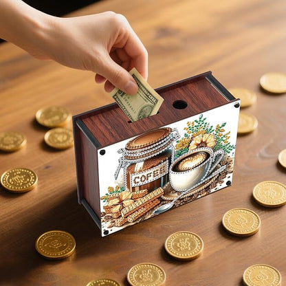 DIY Diamond Painting Money Box Kit, Afternoon Tea Adult 5D Diamond Art Money Box, Creative Coin Diamond Art Storage Jar, Suitable for Birthdays, Christmas, Home Decor Handicraft Gifts