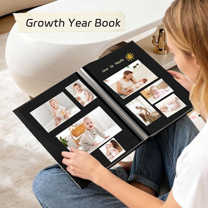RECUTMS Photo Album 60 Pages Black Inner Button Grain Leather for 4x6 5x7 8x10 pictures DIY Scrap Photo Book Baby Family Wedding Anniversary Self Adhesive Handmake Picture Album（Pink）