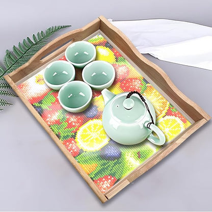 FGbaby DIY 5D Fruit Diamond Painting Wood Serving Tray with Handles Diamond Art Decorative Serving Trays Wooden Tray for Breakfast in Bed, Patio, BBQ, Coffee Table, Party –Great for Lap & Couch