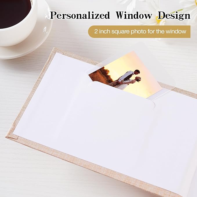 Mublalbum Small 4x6 Photo Album Linen Cover with Memo Areas Photobook Pictures Book Holds Horizontal Pockets for Wedding Family Baby and Vacation (Beige)