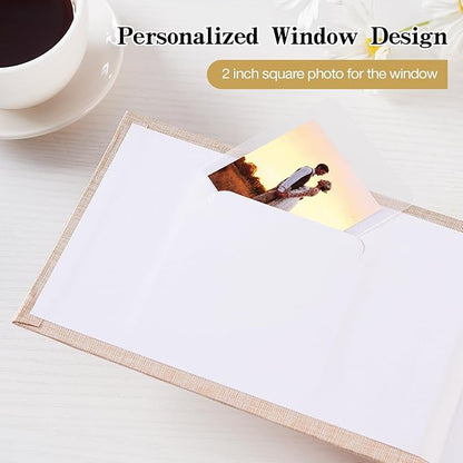 Mublalbum Small 4x6 Photo Album Linen Cover with Memo Areas Photobook Pictures Book Holds Horizontal Pockets for Wedding Family Baby and Vacation (Beige)