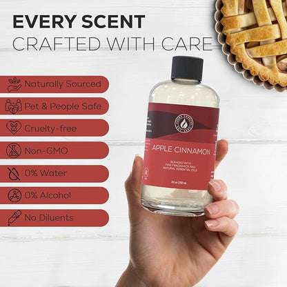 Aroma Country Apple Cinnamon Diffuser Oil - Luxury Essential Oils for Diffuser Refill & Air Freshener Room Spray - Long-Lasting & Natural Home Fragrance, Apple Cinnamon Scented Oil (8.5 Fl. oz)