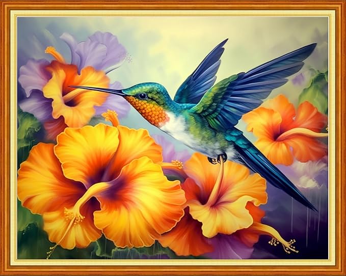 Findvoor Stamped Cross Stitch Kits for Beginner Embroidery Kits for Beginners Adults DIY 11CT Cross Stitch Patterns Needlepoint Kits Crossstitching Kits-Hummingbirds 16x20 inch