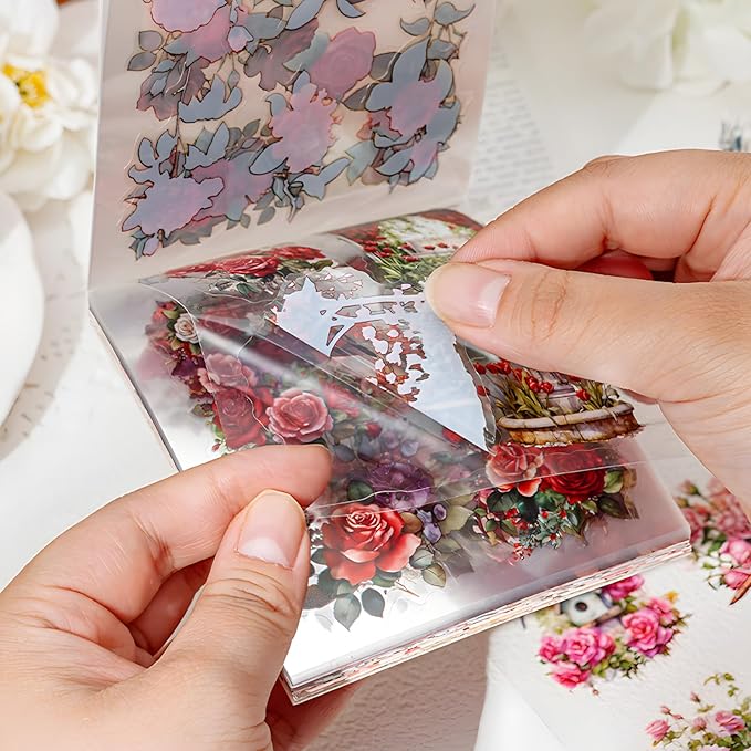 Snycler 4 Books Scrapbooking Supplies, Vintage Journaling - 100 Sheets PET & 100 Sheets Paper Stickers, DIY Craft Stickers for Junk Journals, Ephemera Sticker Book, Seasonal Themes, Pre-Cut Designs