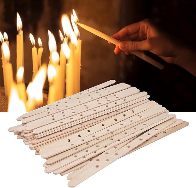 50-Piece Wooden Candle Wick Holders | Natural Wick Centering Tools for Candle Making, Reusable Durable Bars for Large/Multiwick Candles
