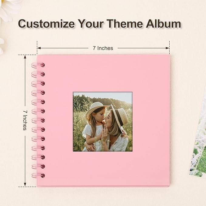 Scrapbook Album 7x7 Inches Photo Album Hardcover Kraft with Window Scrap Book Blank Memory Book for Baby Wedding Guest Book Couples Graduation Travel DIY Anniversary, 40 Pages Pink