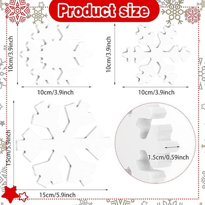 Bucherry 3 Pcs Winter Wooden Snowflake Decor Rustic Winter Snowflake Table Signs Wonderland Wood Blocks Farmhouse Christmas Tiered Tray Decorations for Xmas Table Shelf(White)