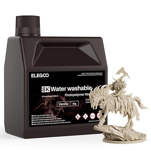 ELEGOO 8K Water Washable 3D Printer Resin, 405nm UV Curing Photopolymer Resina Best for 12K/14K/16K Saturn Mars Jupiter LCD MSLA DLP LCD Impresora 2000Gram Vanilla