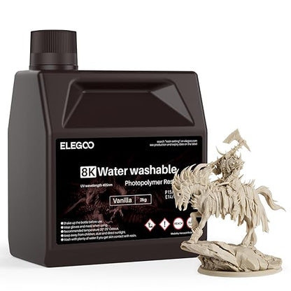 ELEGOO 8K Water Washable 3D Printer Resin, 405nm UV Curing Photopolymer Resina Best for 12K/14K/16K Saturn Mars Jupiter LCD MSLA DLP LCD Impresora 2000Gram Vanilla