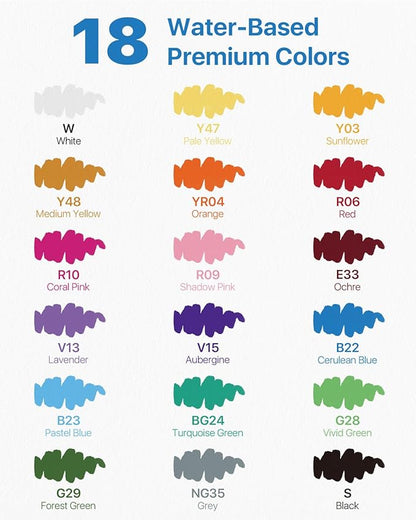 JusArt Acrylic Paint Markers Brush Tip 18 Colors, Water-Based No-Bleed Markers with Automatic Ink Control, Waterproof Acrylic Paint Pens for DIY Art & Crafts -Fabric, Rock, Wood, Glass, Ceramic, Metal