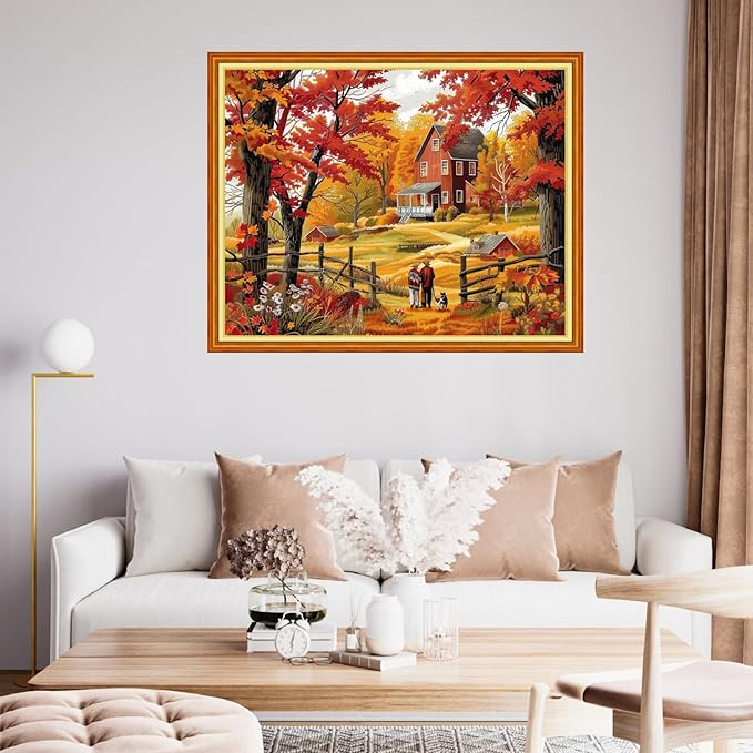 Funchey Stamped Cross Stitch Kits, DIY Cross Stitch Pattern for Adults Beginners Needlepoint Kits Embroidery Kit Arts and Crafts 11CT&Autumn Scenery 16x20 inch